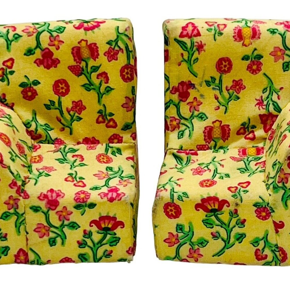 Fisher Price Loving Family Dollhouse Floral‎ Upholstered Chairs Settee Yellow